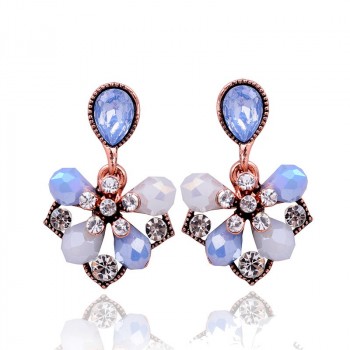 Pastel Blue Petal Pearlescent Opal Drop Stud Earrings